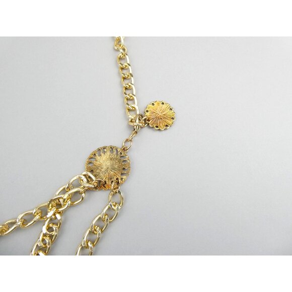 Gold-Tone Triple Chain Layered Belt With Medallion Accents - Picture 4 of 5